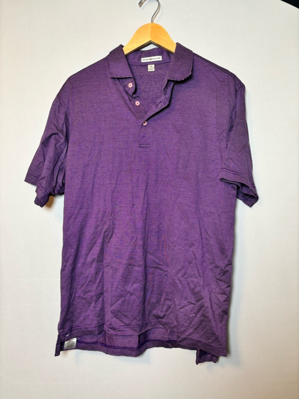 Peter Millar Shirt Mens Medium Purple Striped Casual Golf Polo Cotton